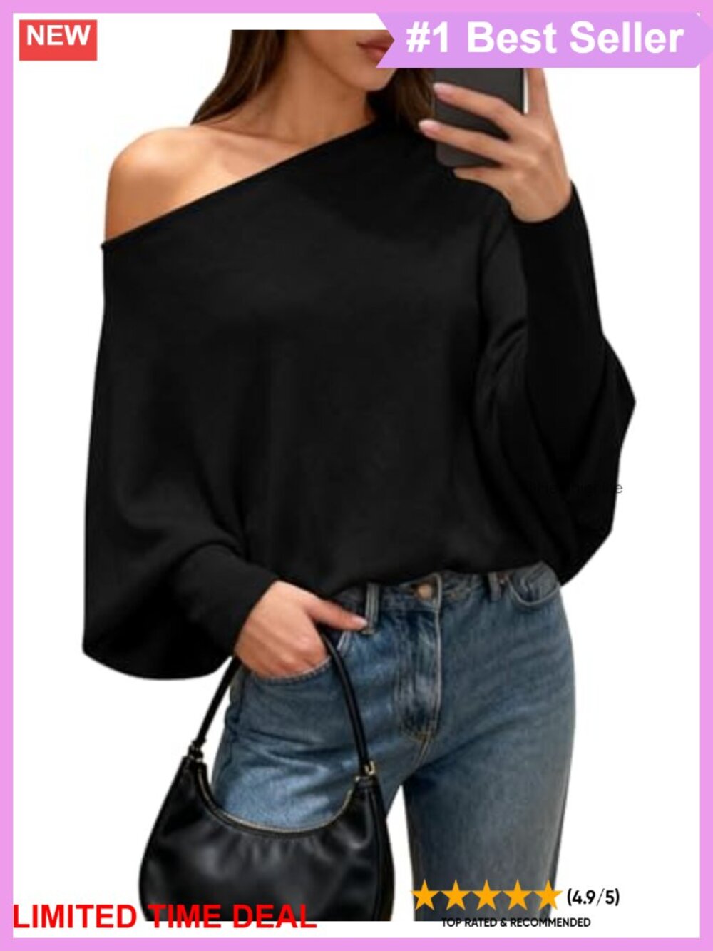 Off The Shoulder Batwing Knit Sweater Loose Oversized Pullover